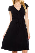 KLKD Women's Basic Solid Draped Self Tie A-Line Faux Wrap Dress