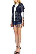 KLKD Women's Floral Lace Fringe-Hem Cardigan