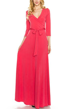 KLKD Women's Solid Self-tie Surplice Maxi Faux Wrap Dress Made in U.S.A.