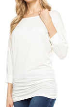 KLKD Wd.omen's 3/4 Dolman Sleeve Side Shirring Top Made in U.S.A. (Plus Size Available)