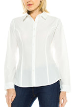 KLKD Women's Basic Long Sleeve Waist Emphasizing Button Down Top (Plus Size Available)