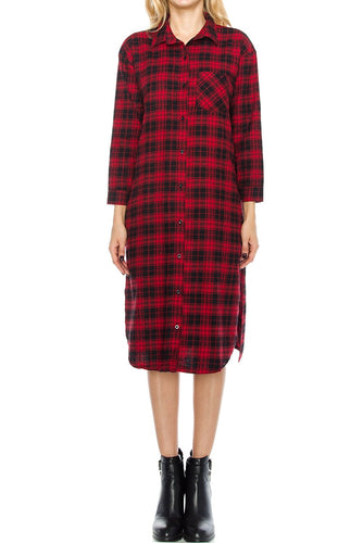 KLKD Women's Cotton Plaid Oversized Flannel Dress