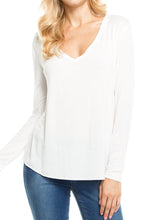 KLKD Women's Solid V Neck Long Sleeve Top Tunic