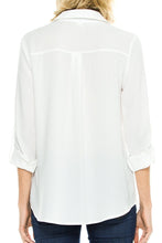 KLKD Women's Double Pocket Cuffed Long Sleeve Button Down Blouse Top