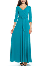 KLKD Women's Solid Self-tie Surplice Maxi Faux Wrap Dress Made in U.S.A.