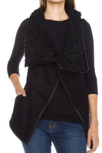 KLKD Women's Solid Shearling Contrast Open Drapey Vest