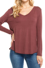 KLKD Women's Solid V Neck Long Sleeve Top Tunic