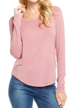 KLKD Women's Solid Round Neck Long Sleeve Top