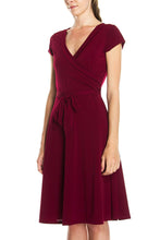 KLKD Women's Basic Solid Draped Self Tie A-Line Faux Wrap Dress