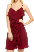 KLKD Women's Ruffle Detail Zip Front Cami Dress