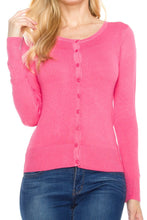 KLKD Women's Solid Basic Soft Knit Crewneck Button Down Cardigan (Plus Sizes Available)