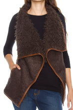 KLKD Women's Solid Shearling Contrast Open Drapey Vest