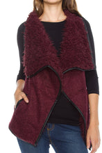 KLKD Women's Solid Shearling Contrast Open Drapey Vest