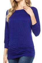 KLKD Wd.omen's 3/4 Dolman Sleeve Side Shirring Top Made in U.S.A. (Plus Size Available)