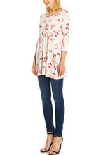 KLKD Women's 3/4 Sleeve Crisscross Front Floral Print Tunic Top