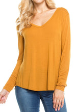 KLKD Women's Solid V Neck Long Sleeve Top Tunic