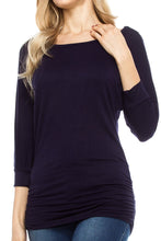 KLKD Wd.omen's 3/4 Dolman Sleeve Side Shirring Top Made in U.S.A. (Plus Size Available)