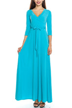 KLKD Women's Solid Self-tie Surplice Maxi Faux Wrap Dress Made in U.S.A.