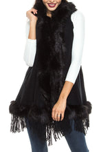 KLKD Women's Faux Fur Collar Open Front Knit Vest