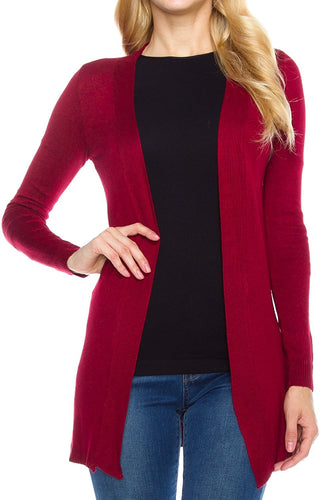 KLKD Women's Solid Classic Soft Knit Open Front Draped Cardigan (Plus Sizes Available)