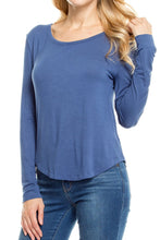 KLKD Women's Solid Round Neck Long Sleeve Top