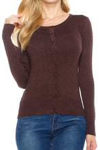 KLKD Women's Solid Basic Soft Knit Crewneck Button Down Cardigan (Plus Sizes Available)