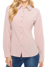 KLKD Women's Basic Long Sleeve Waist Emphasizing Button Down Top (Plus Size Available)