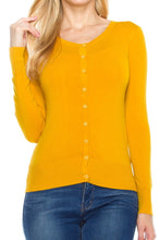 KLKD Women's Solid Basic Soft Knit Crewneck Button Down Cardigan (Plus Sizes Available)