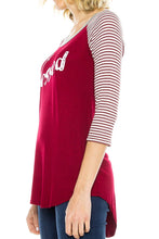 KLKD Women's Raglan 3/4 Sleeve Print Top Made in U.S.A.