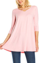 KLKD Women's 3/4 Sleeve Crisscross Front Solid Tunic Top