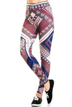 KLKD Women's Basic Aztec Chevron Stripe Printed Leggings Pants