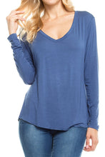 KLKD Women's Solid V Neck Long Sleeve Top Tunic