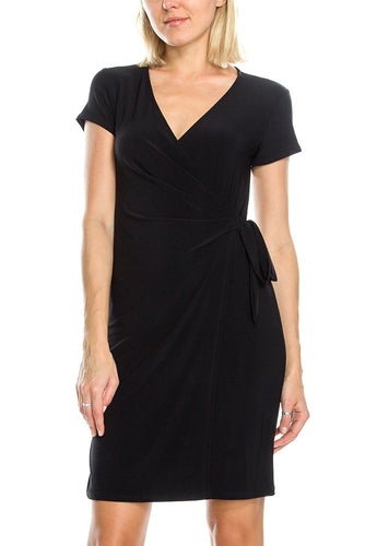 KLKD Women's Solid Faux Wrap Dress Made in U.S.A