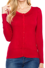 KLKD Women's Solid Basic Soft Knit Crewneck Button Down Cardigan (Plus Sizes Available)