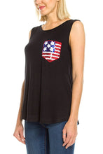 KLKD Women's American Flag Sequin Pocket Tank Top