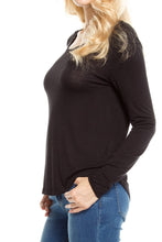 KLKD Women's Solid Round Neck Long Sleeve Top