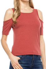 KLKD Women's Solid Cold-Shoulder Ribbed Top