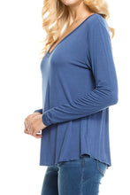 KLKD Women's Solid V Neck Long Sleeve Top Tunic