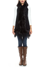 KLKD Women's Faux Fur Collar Open Front Knit Vest