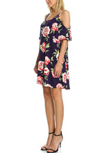 KLKD Women's Short Sleeve Cold Shoulder Floral Print Dress