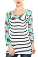 KLKD Women's Floral Sleeves Solid Wide Neck Raglan Top