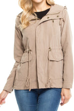 KLKD Women's Poly Peach Skin Hooded Utility Jacket