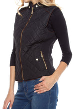 KLKD Women's Quilted Mockneck Side Ribbed Panel Vest