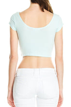 KLKD Women's Solid Short Sleeve Crop Top