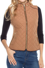 KLKD Women's Quilted Mockneck Side Ribbed Panel Vest