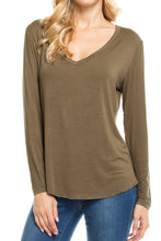 KLKD Women's Solid V Neck Long Sleeve Top Tunic