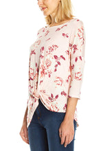 KLKD Women's 3/4 Sleeve Twist-front Floral Printed Tunic Top