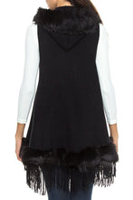 KLKD Women's Faux Fur Collar Open Front Knit Vest