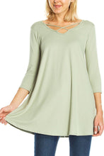 KLKD Women's 3/4 Sleeve Crisscross Front Solid Tunic Top