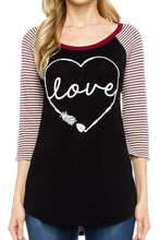 KLKD Women's Raglan 3/4 Sleeve Print Top Made in U.S.A.